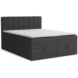 dein schlaf 24 BOXBETT DAVID 160/200 Velour Anthrazit mit einer Matratze H4 - Dunkelgrau