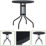 The Living Store - Gartentisch Schwarz 80 Cm Stahl Und Glas - Gartentisch - Runder Tisch - Edelstahltisch - Glastisch - Outdoortisch