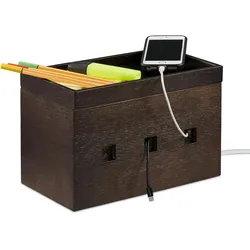 Relaxdays Kabelbox Bambus, Steckdosenleiste & Kabel verstecken, Kabelmanagement Schreibtisch, HBT 16,5x25,5x14cm, braun