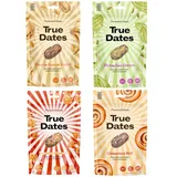 True Dates - Probierset 4 Sorten | Pistachio Cream, Cinnamon Roll, Creamy Peanut Butter, Caramel Popcorn | natürlich aromatisierte Datteln | 4x100 g