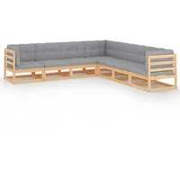 vidaXL Garten-Lounge-Set 7-tlg. Kiefer Massivholz grau/beige