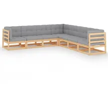 vidaXL Garten-Lounge-Set 7-tlg. Kiefer Massivholz grau/beige