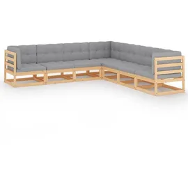 vidaXL Garten-Lounge-Set 7-tlg. Kiefer Massivholz grau/beige