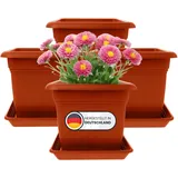 4er Set Pflanzkübel Groß Aussen, Blumentopf Gross 48cm, Pflanzentopf Blumentopf mit Untersetzer, Pflanzkübel Kunststoff Terracotta, Blumenkübel Pflanztöpfe Blumentöpfe Made in Germany, Model:Ila