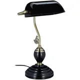 Relaxdays Bankerlampe, neigbarer Glasschirm, Holzfuß, E27-Fassung, Schreibtischlampe Retro, Bibliothekslampe, schwarz, 44 x 26 x 19 cm