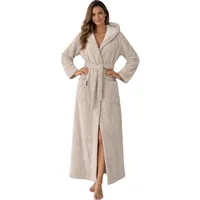 Morgenstern Bademantel Damen Extra Lang Kapuze Frottee Velours Luxus Morgenmantel Beige L - L Tall