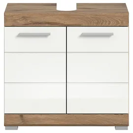 xonox.home Waschbeckenunterschrank Wave Weiß Hochglanz/Nox Oak 56 cm x 60 cm x 34 cm