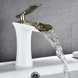 ZYCDP Wasserhahn Bad Retro Einhebelmischer Badezimmer Waschbecken Mischbatterie Retro Mischbatterie Waschbecken Armatur, Weiß+Gold, Kurz