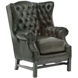 Woodkings Woodkings® Chesterfield Kingsfield Echtleder grün Bürosessel Ledersessel Ohrensessel Designsessel Federkern Unikat Herrenzimmer englisches Leder Stilsessel