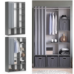 Vicco Kleiderschrank Schlafzimmerschrank Garderobe Luigi Grau 106 x 178 cm modern Schrankregal Organizer Vorhang Kleiderstange Fächer Aufbewahrung Ablage