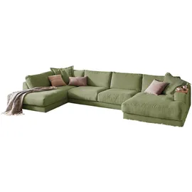 KAWOLA Wohnlandschaft U-Form Madeline Cord Longchair rechts olivgrün