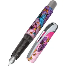 ONLINE USV-Systeme Online Füller College Butterfly mit M-Feder I Füller Grundschule mit coolem Butterfly-Print I Allergikerfreundlich, leicht & ergonomisch I Füllhalter inkl. blauer Tintenpatrone I Made in Germany
