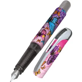 ONLINE USV-Systeme Online Füller College Butterfly mit M-Feder I Füller Grundschule mit coolem Butterfly-Print I Allergikerfreundlich, leicht & ergonomisch I Füllhalter inkl. blauer Tintenpatrone I Made in Germany