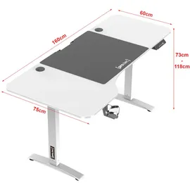 [pro.tec]® Höhenverstellbarer Tisch Oxnard elektrisch 160x75cm Weiß