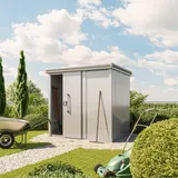 Gfp Gerätehaus Metall Gartenhaus 187x152x212 cm Geräteschuppen mit Flachdach inkl. Schiebetür in grau Schuppen wasserdicht -
