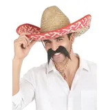 DEGUISE TOI Mexikanischer Sombrero für Erwachsene Strohhut beige-rot - Bunt
