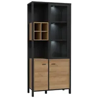 99rooms Harryson Vitrine IV Riviera Eiche Schwarz mit LED-Beleuchtung
