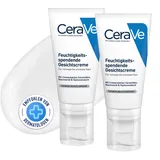 CeraVe Feuchtigkeitsspendende Gesichtscreme für normale bis trockene Haut, Mit Hyaluron, Niacinamid und 3 essenziellen Ceramiden, 2 x 52 ml