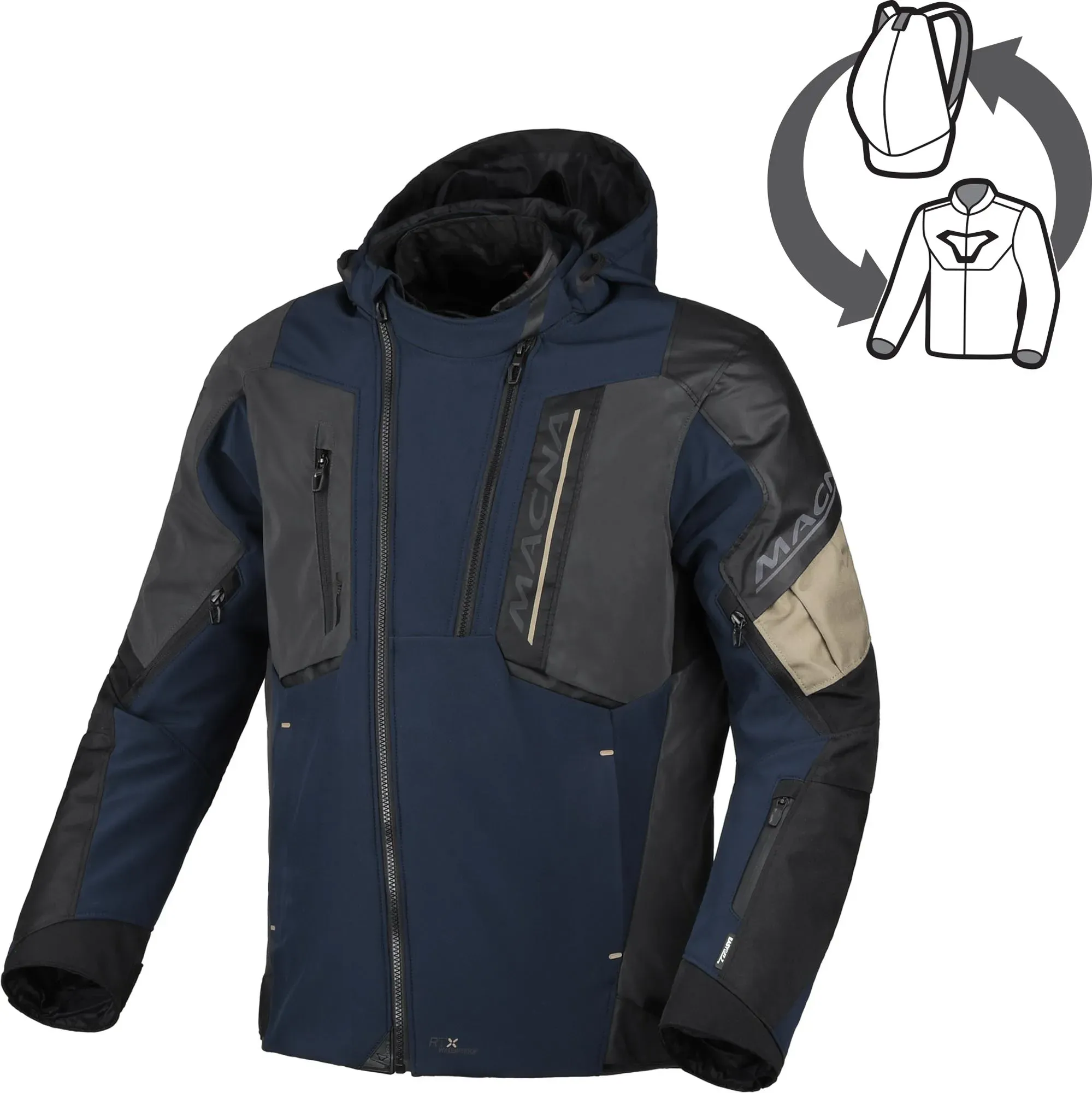 Macna Angle 2.0 wasserdichte Motorrad Textiljacke, blau-beige, Größe L für Männer