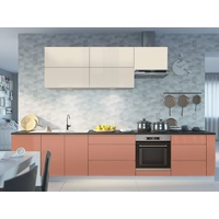 Feldmann-Wohnen Küchenzeile Florence, 355x50x207cm weiß / cremeweiß - beigerot Hochglanz, grifflos rot