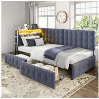 KLAM HOME Schlafsofa 90 X 200cm Gepolstertes Schlafsofa mit USB- und Typ-C-Anschluss, multifunktionales Kinder-Bootsbett, Schlafsofa Einzelbett Beige grau