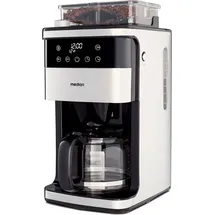 Medion Kaffeemaschine mit Mahlwerk und Glaskanne (1,5 Liter, max. 12 Tassen, 8 Mahlstufen, max. 1050 Watt, 24 Stunden Timer, LED Display, Tropfstopp, Permanentfilter, MD19899)