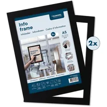 Europel Selbstklebender magnetischer Info-Rahmen aus PVC, A5 Schwarz, 2er Set, einfach ablösbar durch Magnet, doppelseitig, Hoch- oder Querformat, 23,8 x 17,6 cm