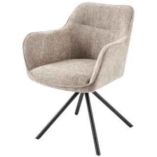 Riess-Ambiente Drehbarer Stuhl Verona Champagner Beige Strukturstoff mit Armlehne Metallbeine Schwarz Esszimmerstuhl Küchenstuhl