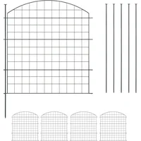 Relaxdays Teichzaun, 5 Zaunelemente, je HxB: 79x78 cm, Oberbogen, zum Stecken, Metall, Garten, Pool, Beetzaun, schwarz