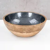levandeo Schüssel 21cm Mango Holz Grau Perlmutt Emaille Schale Bowl Salatschüssel Deko - Braun