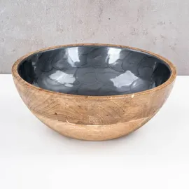 levandeo Schüssel 21cm Mango Holz Grau Perlmutt Emaille Schale Bowl Salatschüssel Deko - Braun