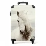 NoBoringSuitcases.com© Hartschalen-Trolley Pferde - Weiß - Natur - Kinder 55x35x20cm, 4 Rollen, Kinder Koffer Klein, Trolley Handgepäck bunt 35 cm x 55 cm x 20 cm