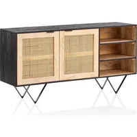 FineBuy Sideboard FineBuy Anrichte 145x75x40 cm Massivholz Rattan Kommodenschrank