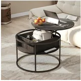 LuxusKollektion Couchtisch Couchtisch Rund Höhenverstellbar Stauraum Hebeplatte Schwarz Holz