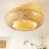 hummst Deckenventilator Mit Beleuchtung und Fernbedienung, 40CM Böhmisch Bambus Rattan Deckenventilator Mit Beleuchtung Leise,6 Wind Speeds Ceiling Fan für Schlafzimmer Esszimmer