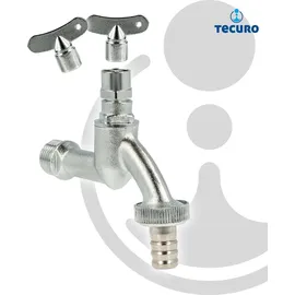 tecuro Auslaufventil 1/2 Zoll, Steckschlüssel-Oberteil Schlauchtülle, Ms mattverchromt