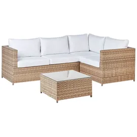 Beliani Avola Loungeset Rattan hellbraun/cremeweiß
