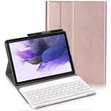YHFZR Tastatur Hülle for Samsung Galaxy Tab S7 FE - (QWERTY Layout), Ultradünn Flip Entfernbar Drahtloser Keyboardständer Ledertasche für Samsung Galaxy Tab S7 FE T730/T736B 12.4" Tablet, Roségold