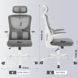 Woltu Bürostuhl ergonomisch, Schreibtischstuhl Netzstoff, höhenverstellbar, Grau - Grau