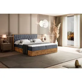 altdecor Boxspringbett LOLLI5 mit Multipocket-Matratze, Kopfteil und Bettkasten mit Eiche Holz - 180x200 - Dunkelgrau Samt Casablanca - Dunkelgrau