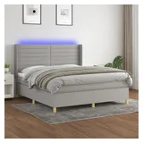 vidaXL Boxspringbett mit Matratze & LED Hellgrau 180x200 cm Stoff