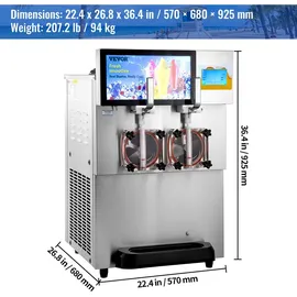 Vevor 8 L x 2 Kommerzielle Slusheis Maschine, Slushgerät mit 26~32 L/Std. Slush Slushy Maschine, 1800 W Slush Maker Maschine 94 kg Slush-Eismaschine Edelstahl Slushy Maschine 570 × 680 × 925 mm