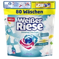 Weißer Riese Universal Trio-Caps Aromatherapie Lotus (80 Waschladungen), Waschmittel mit Good Mood-Duft für unwiderstehlich duftende & strahlend saubere Wäsche, 100% recycelbar