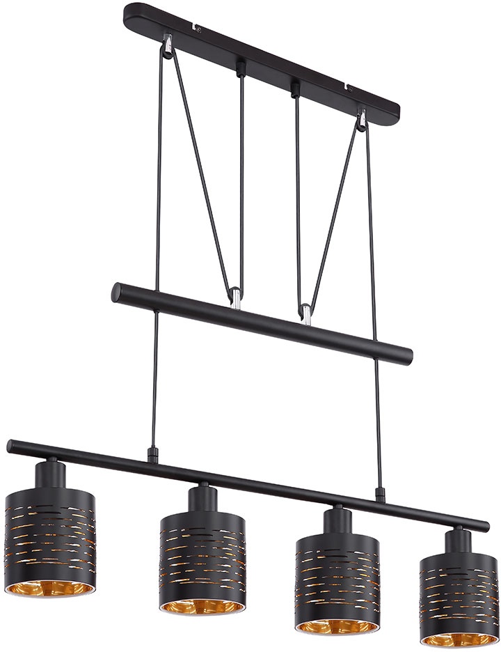 Hängelampe Esstisch Modern Pendelleuchte Höhenverstellbar Esstischlampe Höhenverstellbar, 4 Flammig schwarz gold, 4x E14, LxH 70 x 100-180 cm