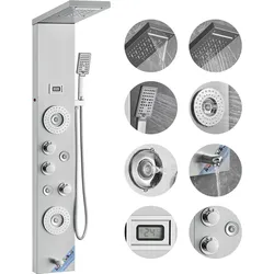 VEVOR Duschpaneelsystem, 6 Duschmodi, LED- und Display-Duschpaneelturm, Regenfall, Wasserfall, 4 Körpermassagedüsen, Wannenauslauf, Handbrause, 59-Zoll-Schlauch, Wandmontiertes Duschset