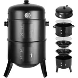 Räucherofen 3 in 1 Holzkohlegrill Fass Watersmoker Edelstahl Schwarz