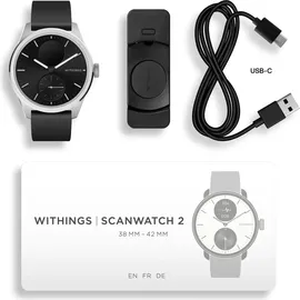 Withings Scanwatch 2 42 mm schwarz, Sport Fluorelastomer-Armband schwarz/silber