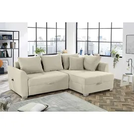 luma-home schönes für dein zuhause Ecksofa mit Schlaffunktion und Bettkasten 236/160/81 cm, Ottomane beidseitig montierbar, Cord Grau / 15201 - Beige