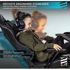 Elite Gaming-Stuhl für Kinder PULSE, ergonomisch, bis 120kg, verstellbare Höhe, Wippmechanik, Kissen (Schwarz/Blau)