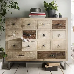 Schubkastenkommode aus Mangobaum Recyclingholz Shabby Chic Stil